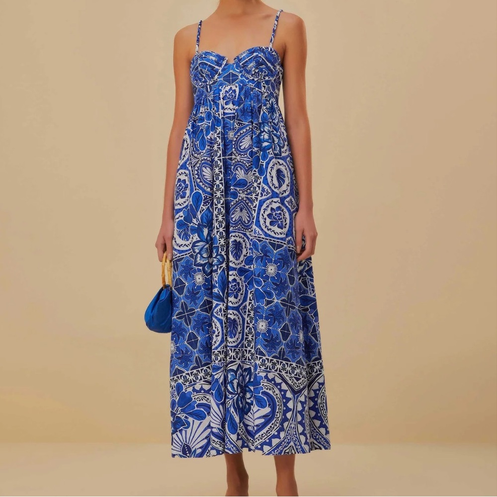 Farm Rio Blue Tile Dream Maxi Dress